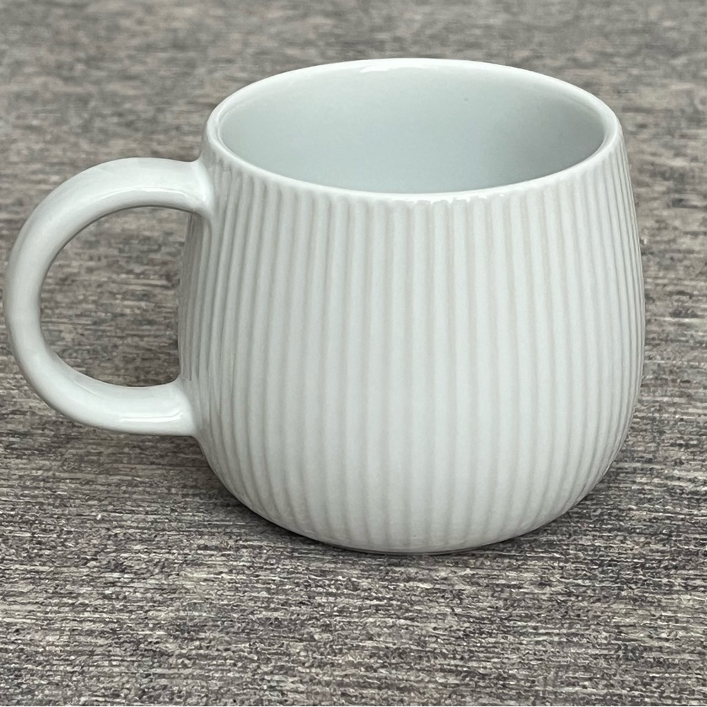 World Market White Coffee Mug Cup 3" Tall Ribbed Vertical Embossed Lines NEW